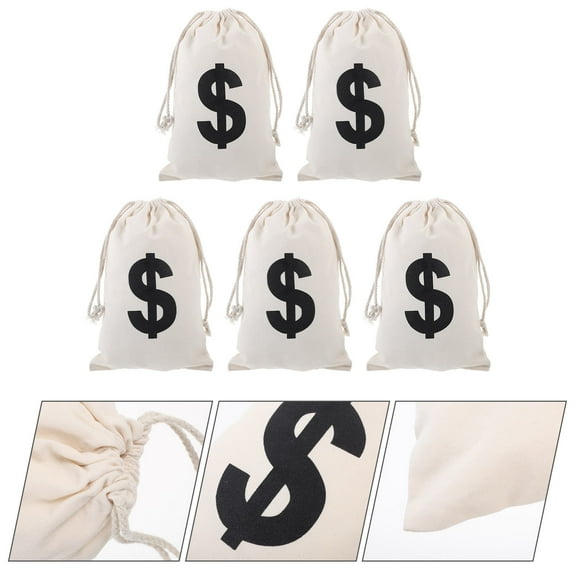 COMPUKAS 5Pcs Money Bags for Party Drawstring Closure for Small Items and