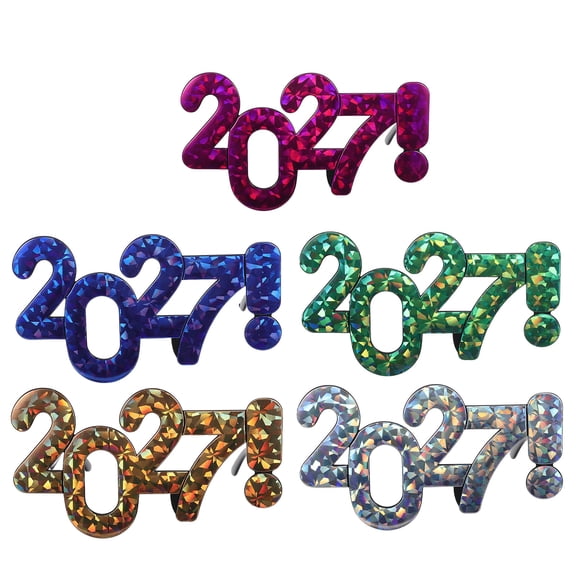COMPUKAS 5Pcs Novelty 2027 Number Plastic Glasses for New Year Eve Party Accessories and Photo Booth