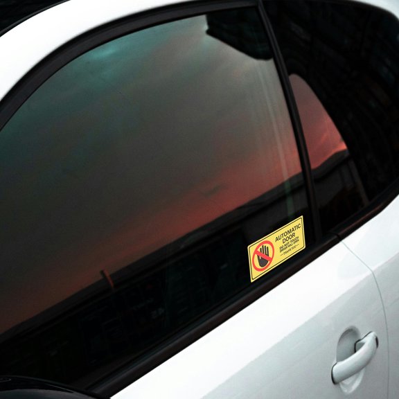 COMPUKAS 5Pcs Waterproof Automatic Door Safety Decals Yellow Self Adhesive Vehicle Warning Sticker