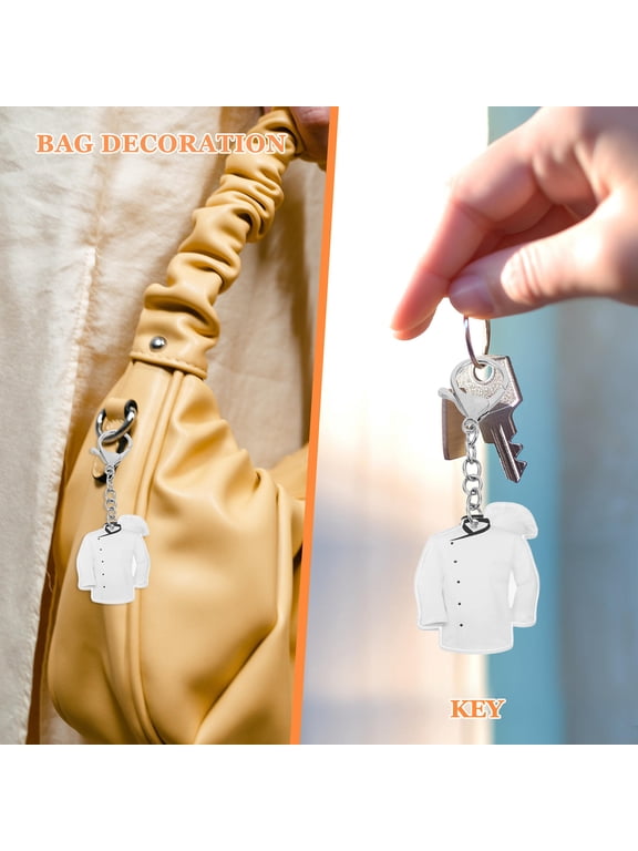 6Pcs Cooking Lover Keychain White Acrylic Chef Keepsake Kitchen Staff Key Ring