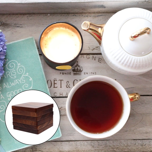 COMPUKAS Decorative Coasters Square Shape Brown Color 6Pcs 4.3x4.3x0.5in