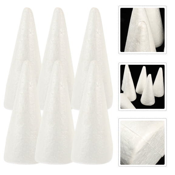 COMPUKAS White Foam Craft Cones, 6-Pack - Perfect for Floral Arrangements, Projects, Art and School Crafts