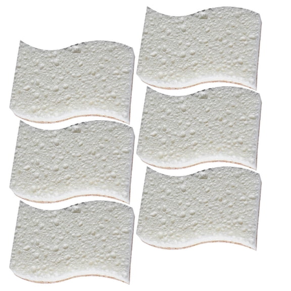 COMPUKAS 6-Pack White Wood Fiber Scrub Sponges for Household Cleaning, Compact Kitchen and Bathroom Use