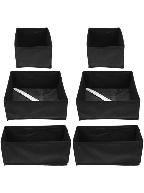 6Pcs Black Nonwoven Drawer Organizer Foldable Storage Box for Underwear and Socks