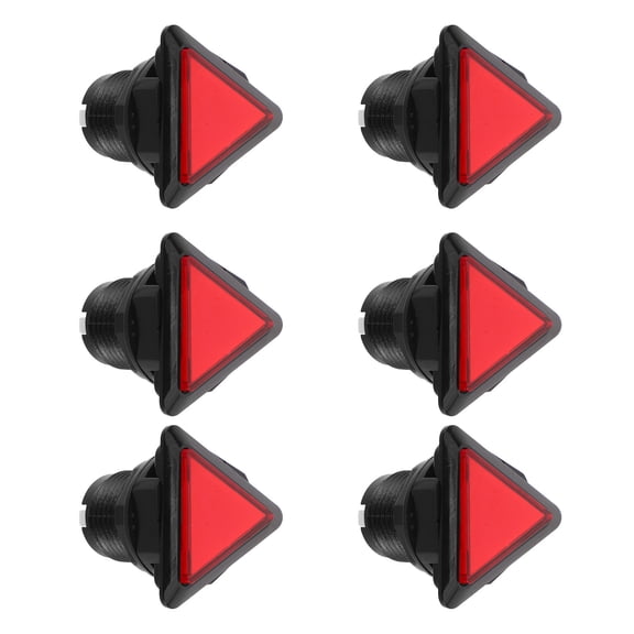 COMPUKAS 6-Pack Red Triangular LED Push Button Lighted for Game Cabinets and Projects