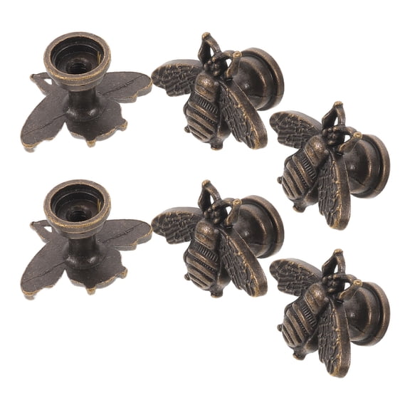 COMPUKAS 6Pcs Rustic Vintage Bee Drawer Pulls Light Brown Metal Decorative Cabinet Hardware