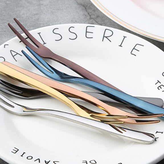 COMPUKAS Set of 6 Stainless Steel Cake Forks in Assorted Colors for Fruit, Appetizers, and Dessert Picks
