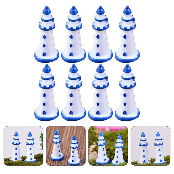 COMPUKAS 8Pcs Blue Lighthouse Model Decor for Desktop Tabletop Ornament Home Decoration