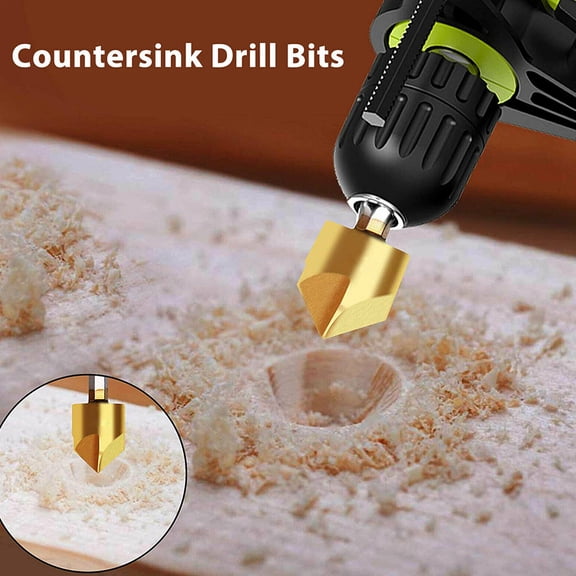 COMPUKAS 8-Piece Golden Countersink Bit Set, -Resistant Steel Chamfer Tools for Circular and Cone Holes