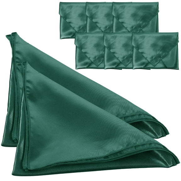 COMPUKAS 8Pcs Washable Green Satin Napkins for Dinner and Afternoon Tea Settings
