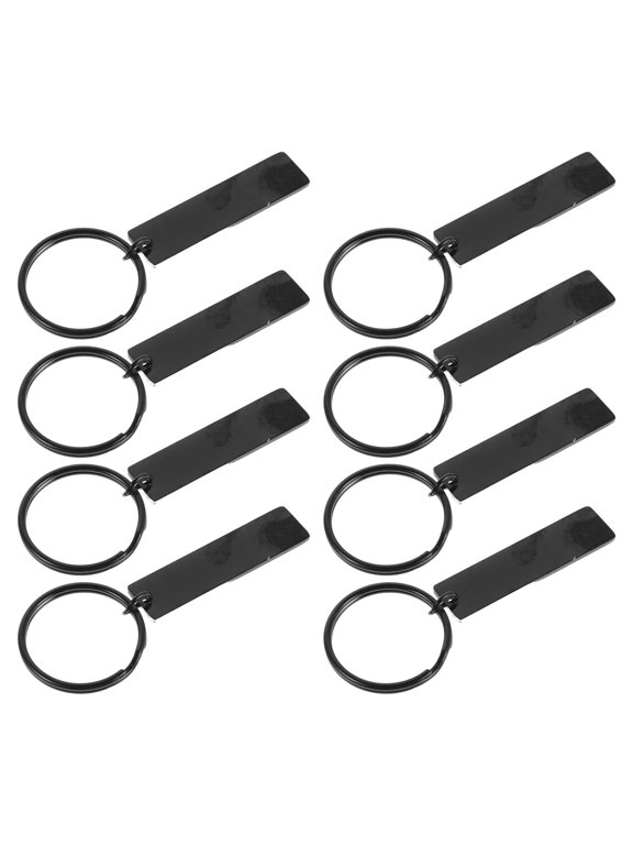 8pcs Blank Engravable Tag Key Rings Stainless Steel Rectangular Black