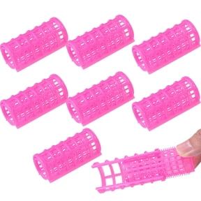COMPUKAS 8pcs Hair Rollers Set Double Layer Self Holding Plastic Hair Clips Salon Hairdressing Hairstyle Curlers for Women Men and Kids Middle Size (Rosy)