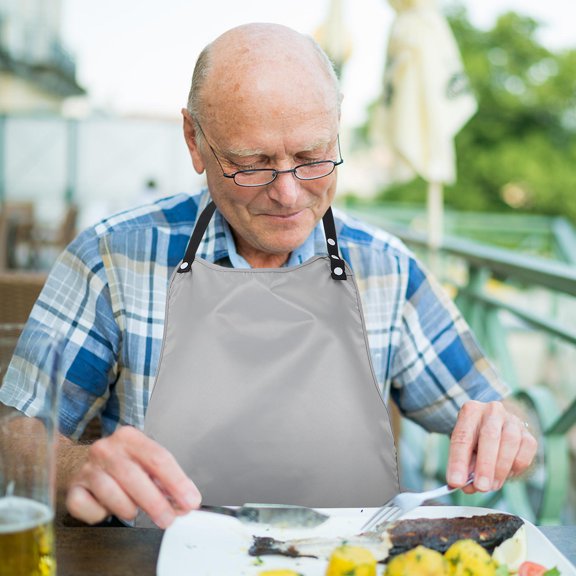 COMPUKAS Waterproof Adult Bibs for Seniors Extended Coverage Crumb Catcher Grey