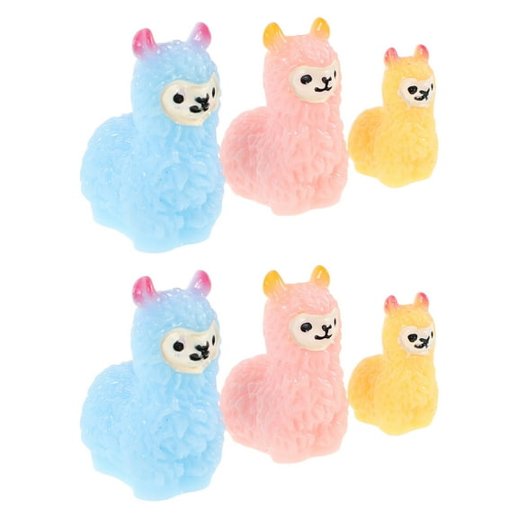 COMPUKAS Animal Figurines For Potted Plants 6Pcs Assorted Color Resin Alpaca Figurines Home Office Decor
