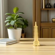 COMPUKAS Golden Alloy Wenchang Tower Figurine Traditional Chinese Architectural Model for Desk Decor