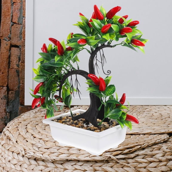 COMPUKAS Artificial Chili Pepper Plant, Multicolor Faux Plastic Decor for Coffee Table, Shelf, Cabinet, Home Office