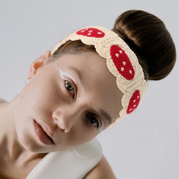 COMPUKAS Assorted Color Handknitted Mushroom Crochet Hair Snood Stylish Bandana Hair Accessory for Women's Size 23.5