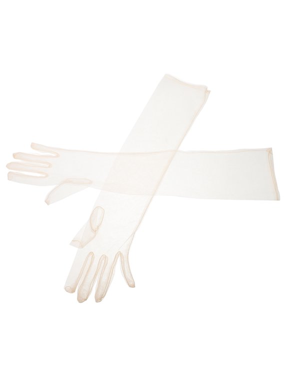 Beige Sheer Mesh Long Gloves Elegant Bridal Accessories for Wedding and Party