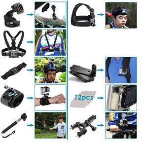 COMPUKAS Black 42 Piece Sports Camera Accessories Kit for Outdoor Use with Quick Release Pedestal
