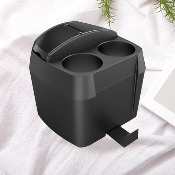 COMPUKAS Car Trash Can with Cup Holder, Adjustable Base, Black ABS PP Auto Garbage Bin for Sedan SUV Truck Interior Storage