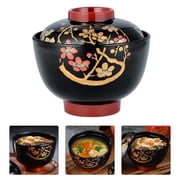 COMPUKAS Practical Japanese Black Miso Soup Bowl with Lid for Kitchen
