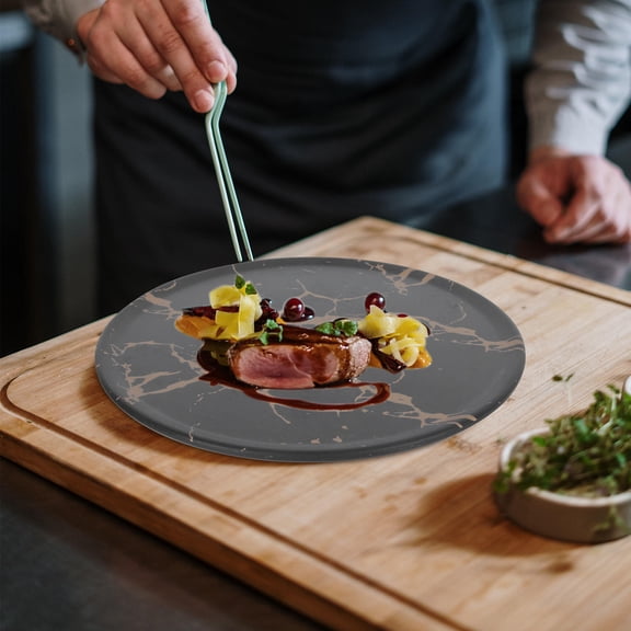 COMPUKAS Black Steak Tray with Marble Pattern for Food Storage and Display 1Pc Practical Tableware