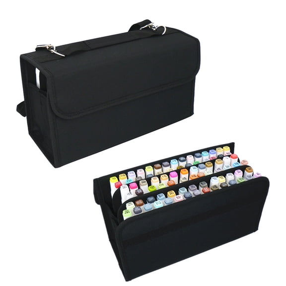 COMPUKAS 80 Slot Nylon Marker Storage Case Black with Shoulder Strap and Zipper