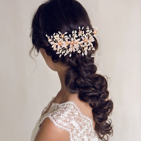 COMPUKAS Bridal Hair Comb with Rhinestones, Golden Wedding Hair Accessory for Brides, 1 Piece Elegant Hairpiece