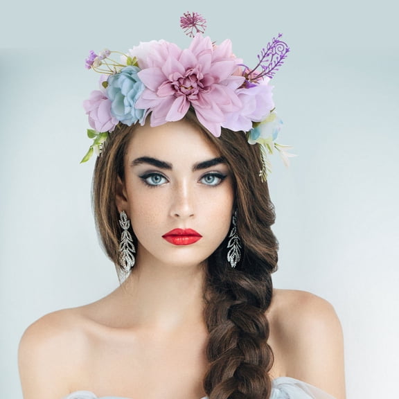 COMPUKAS Bridal Headband Flower Headband Lavender Artificial Flower Decoration For Women Wedding 1Set