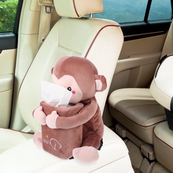 COMPUKAS Car Tissue Box Holder Brown Plush Material Napkin Storage for Home Use