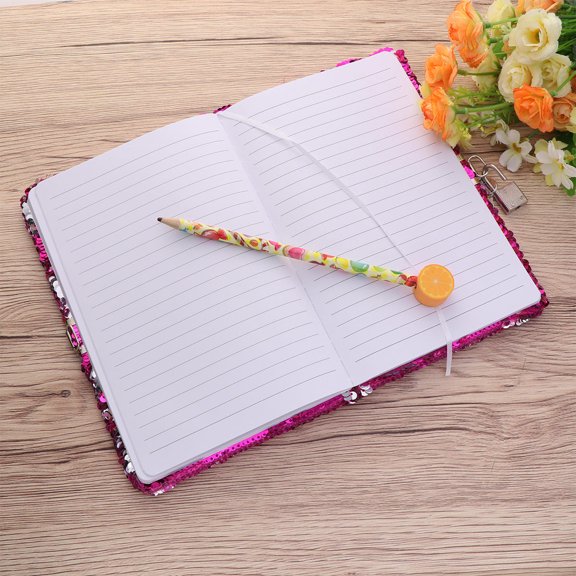 COMPUKAS Colorful Love Heart Sequin Secret Diary with Lock Perfect for Creative Writing and Doodles in Pink 8.5 x 6.5 inches
