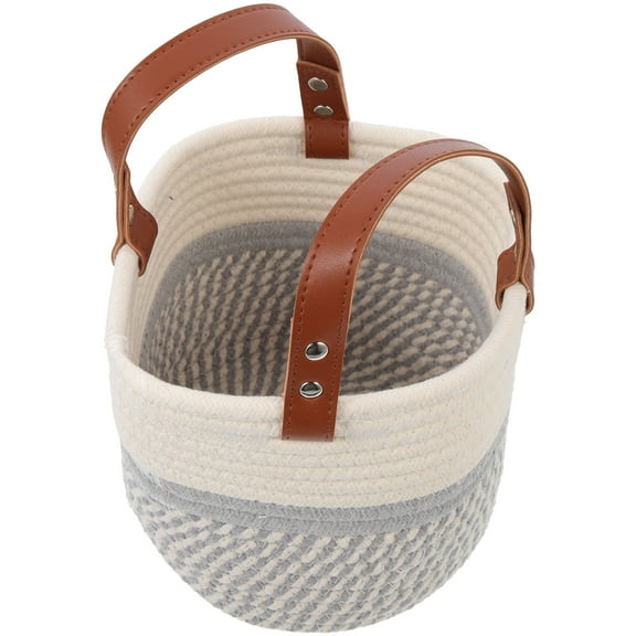 COMPUKAS Small Cotton Rope Storage Basket with Handle for Organizing Keys, Cosmetics, Remote Controls and Household Items