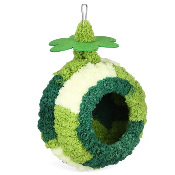 COMPUKAS Cozy Green Parakeet Nest Winter Warm Bird Bed Plush House for Cage Easy to for Birds