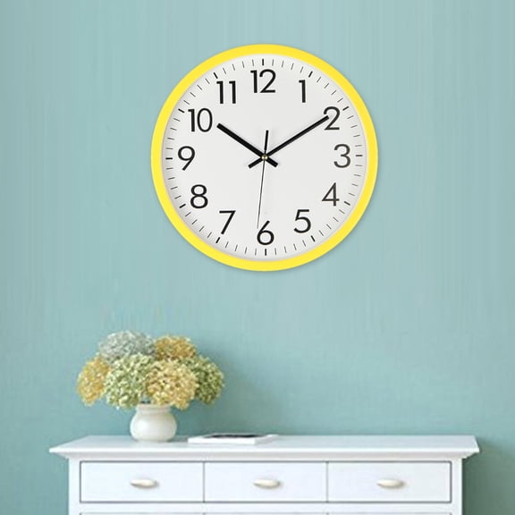 COMPUKAS Decorative Silent Wall Clock Yellow Quiet Accurate for Home Use