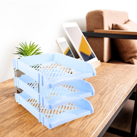 COMPUKAS Blue Stackable Paper Tray Desktop File Organizer for Office and Home