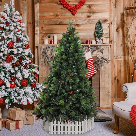 COMPUKAS White Plastic Fence Prop for Christmas Tree Scene Decoration, 1 Piece Holiday Yard