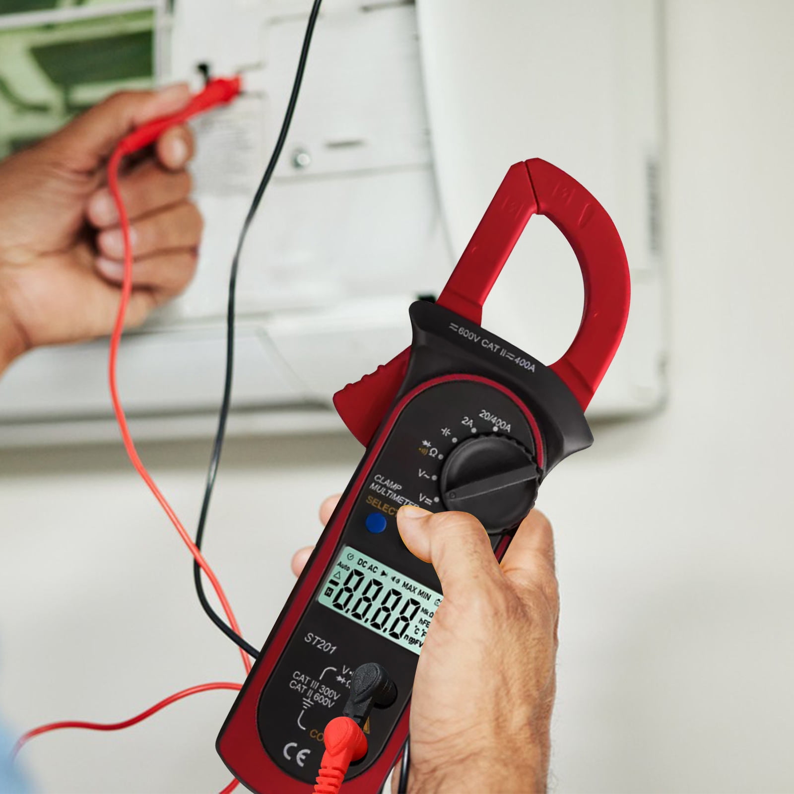 COMPUKAS Digital Clamp Meter Multimeter, Red, Compact 8.10 x 2.65 x 1.14 in, Accurate Electrical Tester