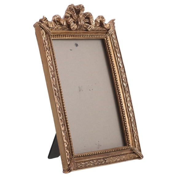 COMPUKAS Elegant Plated Gold Framed Picture Frame with European Bow Accent for Rustic Wall Hanging Decor