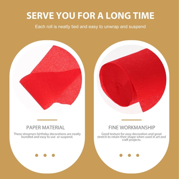 COMPUKAS Elegant Red Crepe Paper Streamers Lightweight Decorative Ribbon for Party Supplies