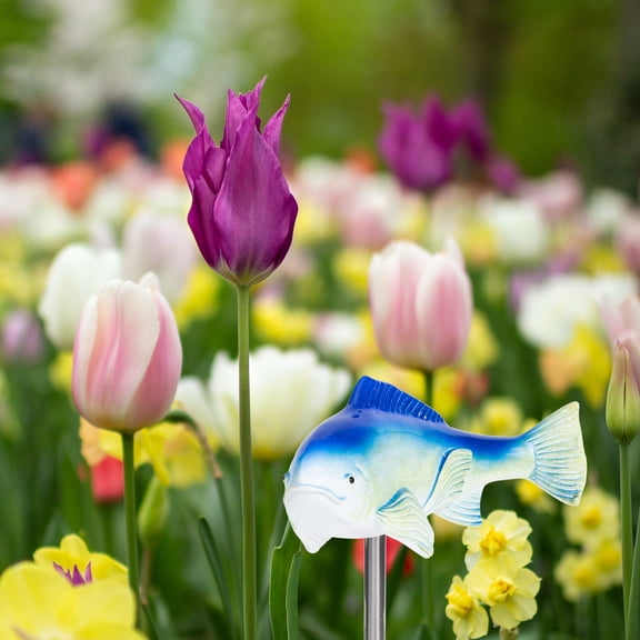 COMPUKAS Fish Adornment 1Pack Resin Statue Blue 6.3x2.9in Pond Statue Garden Decor