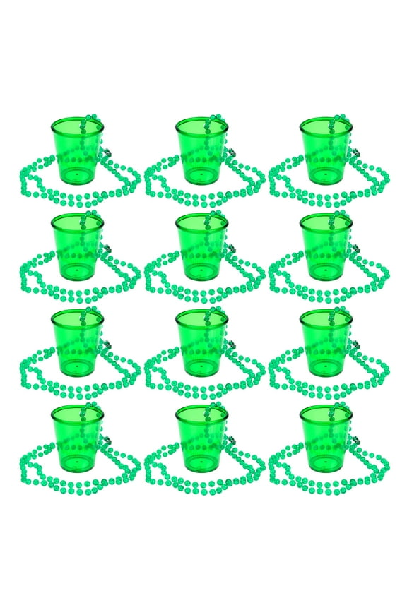 Green Plastic Beaded Necklace Shot Cups for and 12Pcs Set