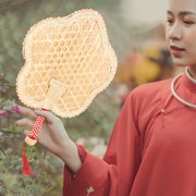 COMPUKAS Natural Beige Woven Fan Lightweight for Summer and Party Use