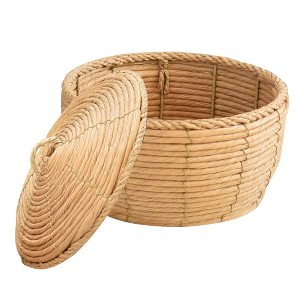 Paper Rope Storage Face COMPUKAS Handwoven Paper Rope Storage Basket with Lid Coffee Color ...