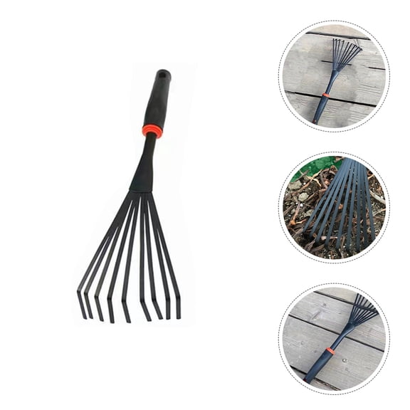 COMPUKAS Heavy Duty Black Garden Rake with Ergonomic Rubber Handle for Gardening Landscaping and Soil Spreading