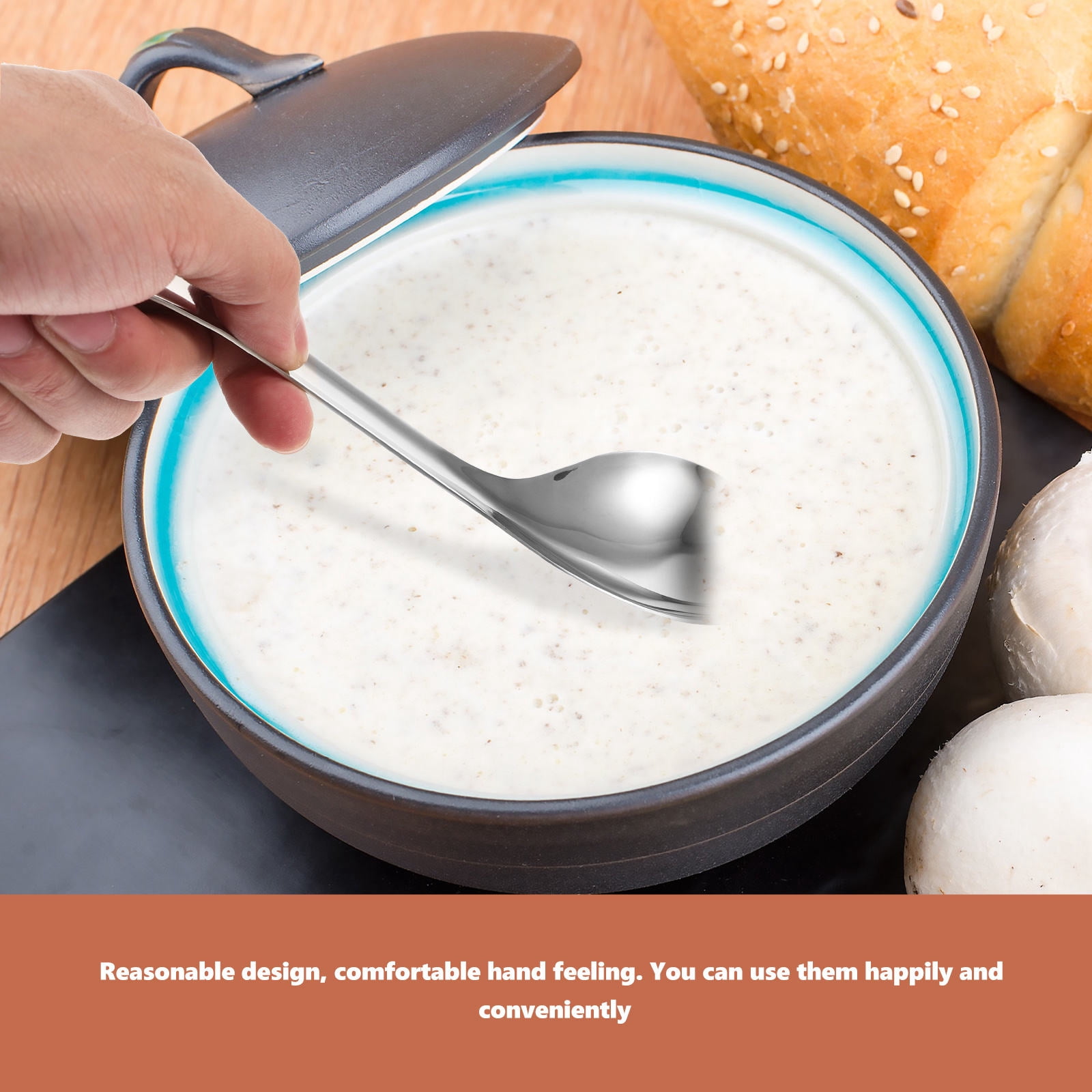 COMPUKAS High-Grade Stainless Steel Rice Spoon Long Handle for Home ...