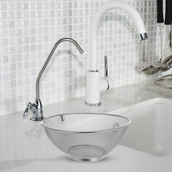 COMPUKAS Fine Mesh Stainless Steel Rice Strainer, Plated Silver for Home Kitchen Draining