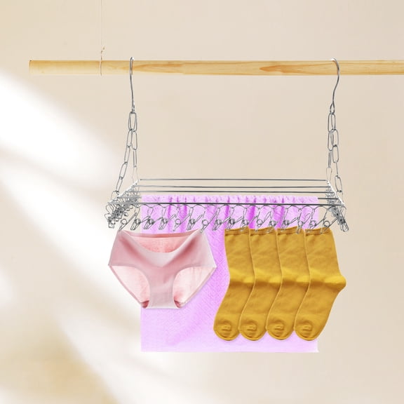 COMPUKAS Indoor Use Silver Drying Rack for Clothes 1Set Rectangular Design with Clips for Socks Hats Scarves