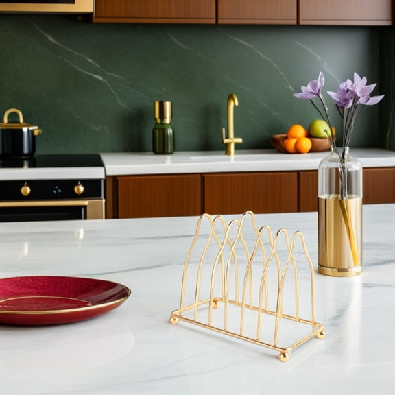COMPUKAS Iron Countertop Plate Stand, Decorative Dish Display Rack Holder for Kitchen Cabinet Home Decor Accessories