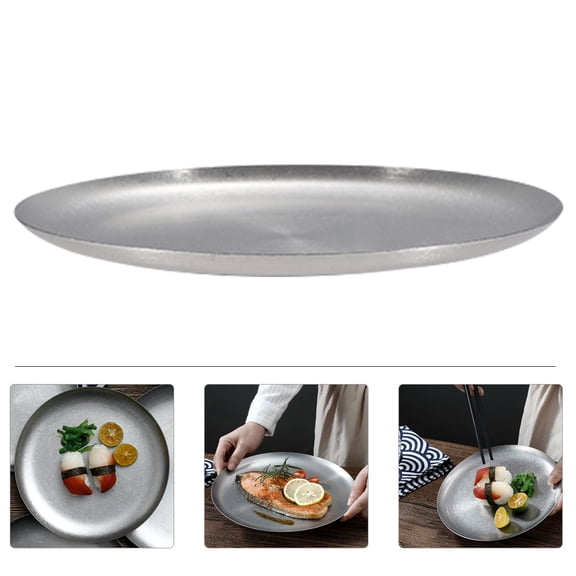 COMPUKAS Japanese Small Sushi Plates Silver Round Vintage Style for Western Food Store 1Pack