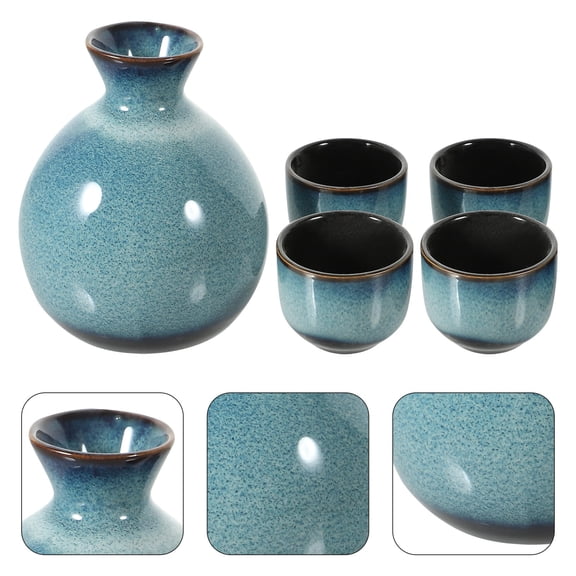 COMPUKAS Japanese Style Ceramic Sake Set with Frosted Finish, Assorted Colors, Includes Cups and Pot for Use
